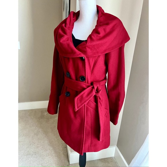 Vintage Bebe red wool blend double breasted belted coat size XS - Picture 4 of 8